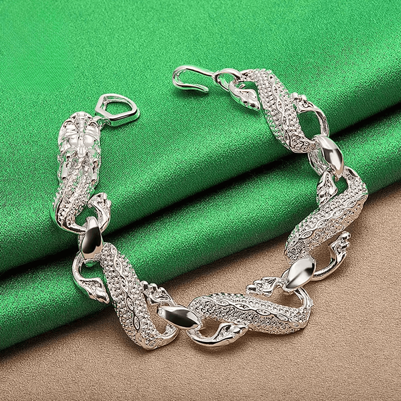Bracelet Chaîne Tête de Dragon Doré Argenté