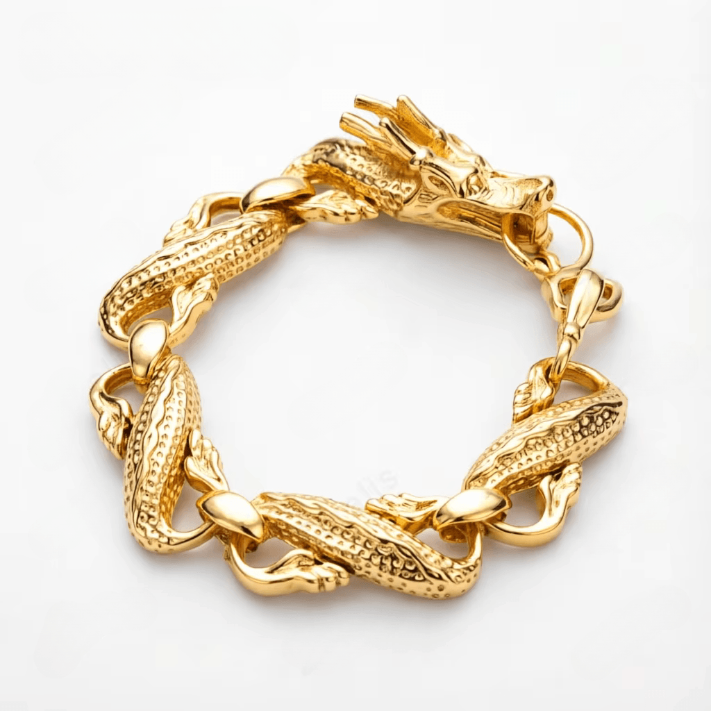 Bracelet Chaîne Tête de Dragon Doré Doré