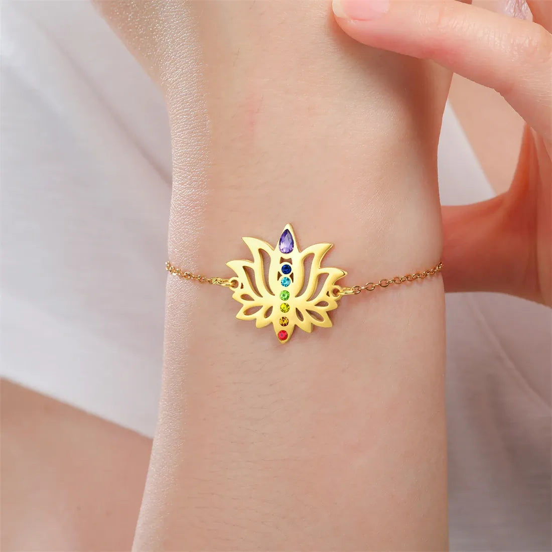 Bracelet Chaînette Fleur de Lotus 7 Chakras