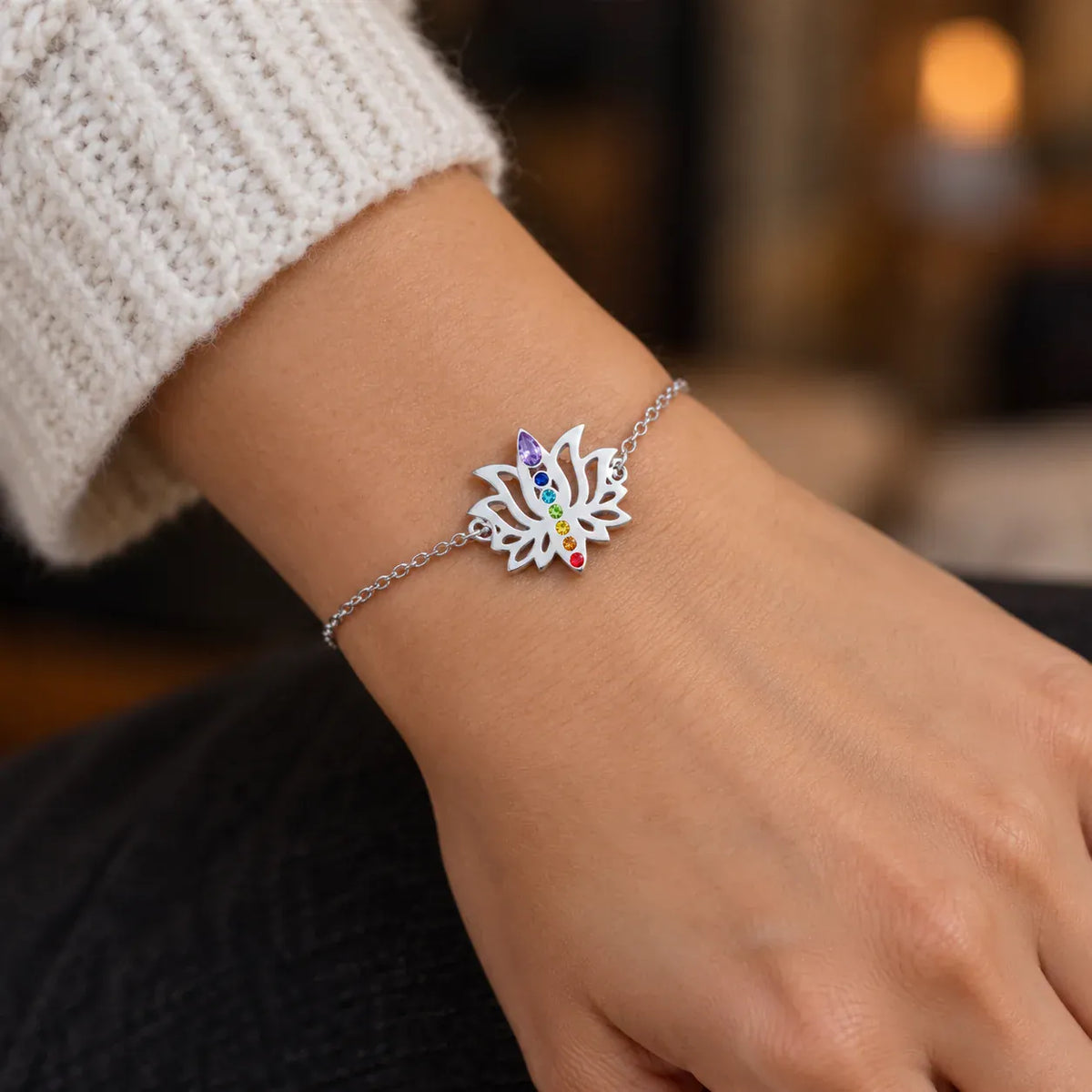 Bracelet Chaînette Fleur de Lotus 7 Chakras