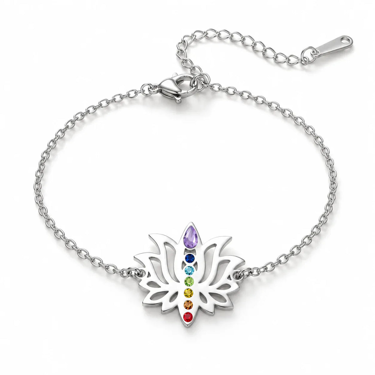 Bracelet Chaînette Fleur de Lotus 7 Chakras Argenté