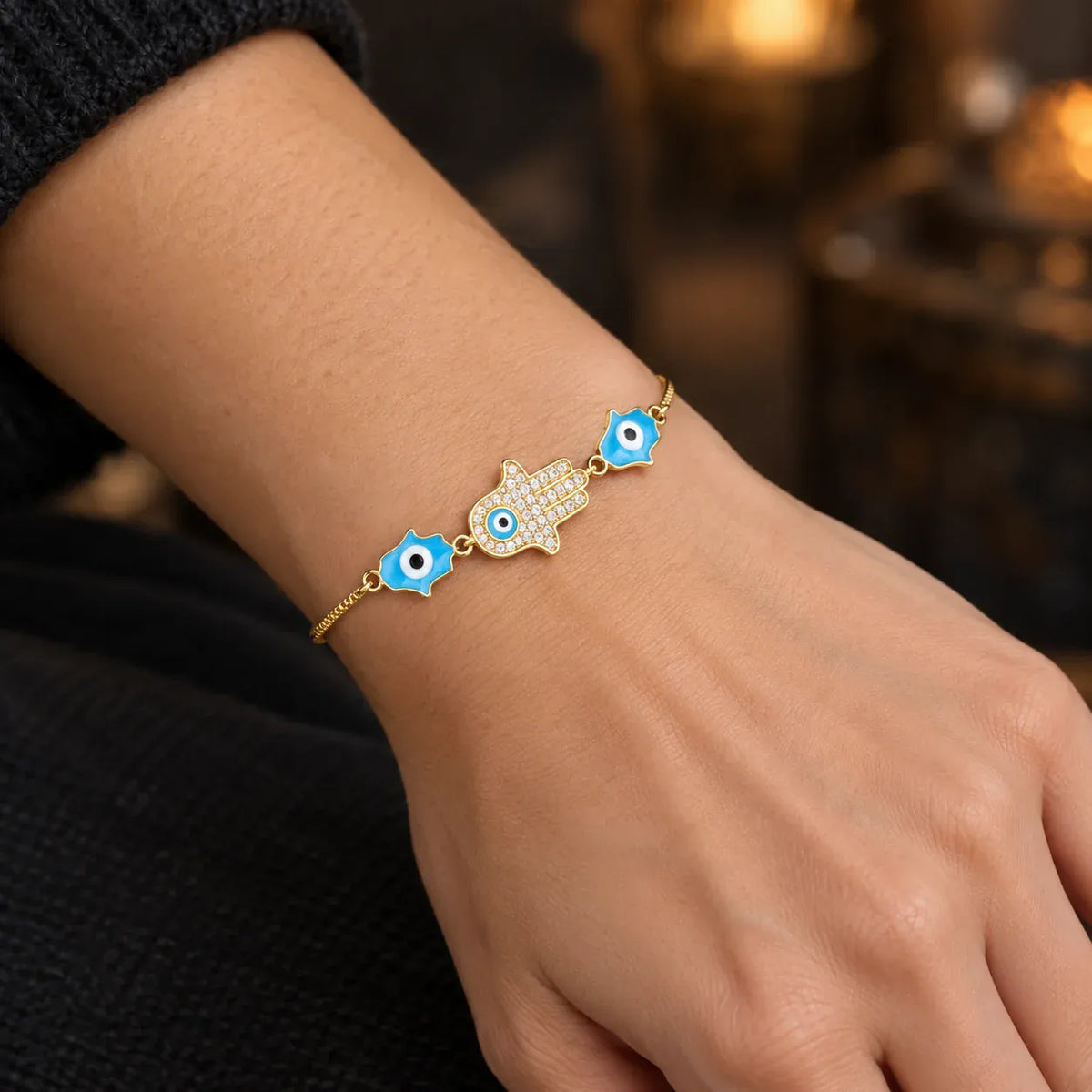 Bracelet Coulissant Trois Mains de Fatima Émaillées