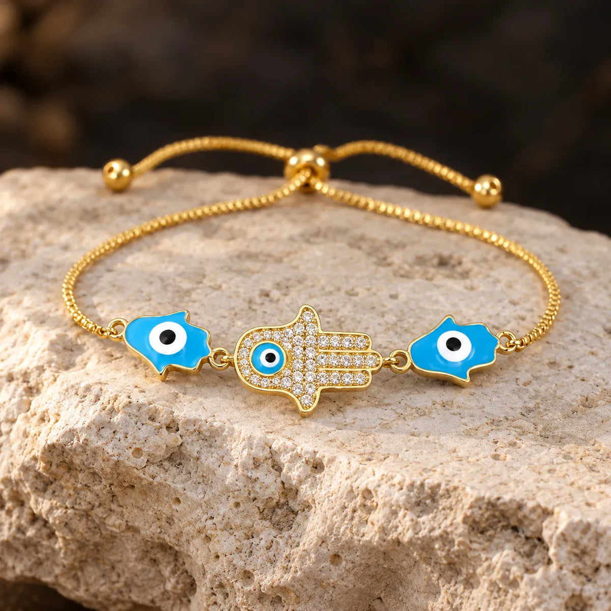 Bracelet Coulissant Trois Mains de Fatima Émaillées