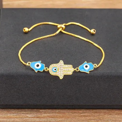 Bracelet Coulissant Trois Mains de Fatima Émaillées Bleu clair