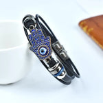 Bracelet Cuir Multirangs Main de Fatima et Œil - Vignette | Médiéfan