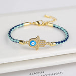 Bracelet Cuir Tressé Bleu Main de Fatima Sertie - Vignette | Médiéfan