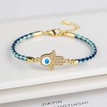 Bracelet Cuir Tressé Bleu Main de Fatima Sertie - Vignette | Médiéfan
