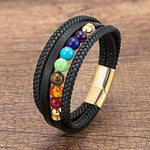 Bracelet Cuir Tressé Multirang 7 Chakras - Vignette | Médiéfan