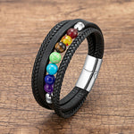 Bracelet Cuir Tressé Multirang 7 Chakras - Vignette | Médiéfan