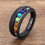 Bracelet Cuir Tressé Multirang 7 Chakras - Vignette | Médiéfan