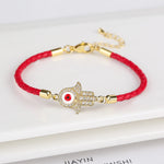 Bracelet Cuir Tressé Rouge Main de Fatima Sertie - Vignette | Médiéfan