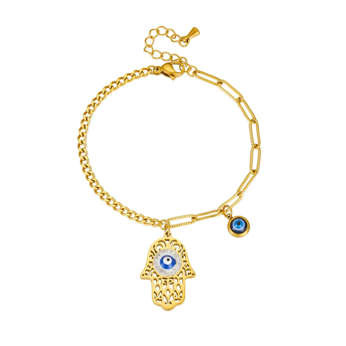 Bracelet Doré Main de Fatima et Breloque Œil Bleu Doré