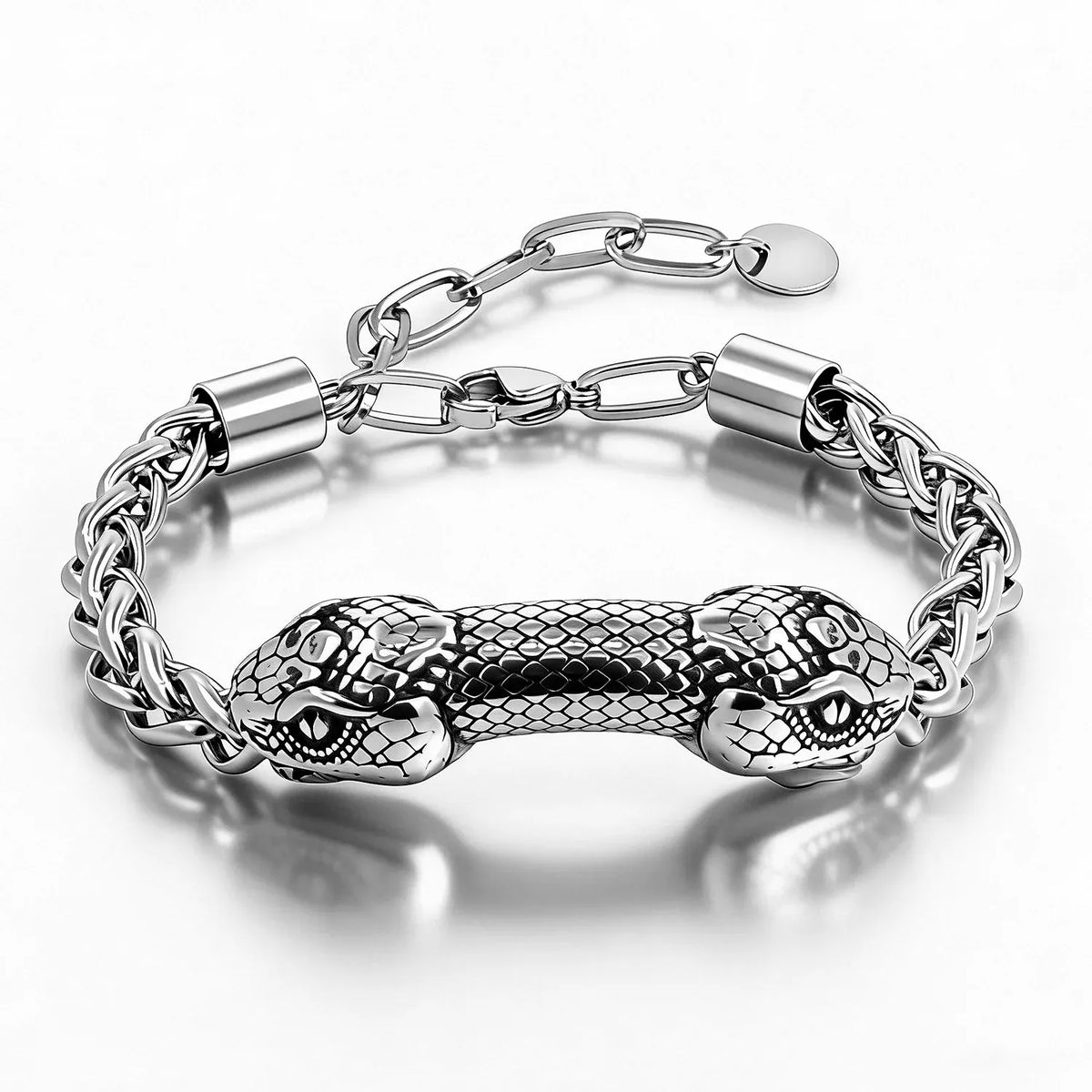 Bracelet Double Tête de Serpent sur Chaîne