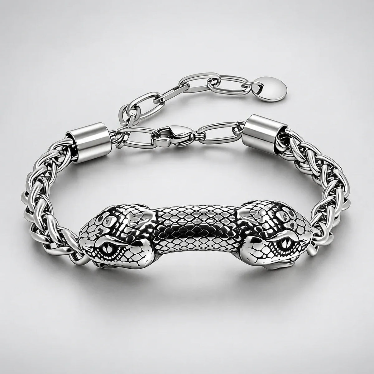 Bracelet Double Tête de Serpent sur Chaîne