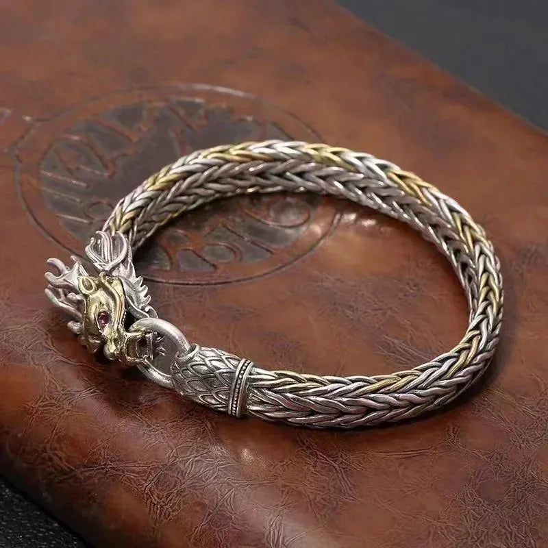 Bracelet Dragon Dominateur pour Homme, Bijoux de Style Ethnique, Rétro, Or, Argent, Collision, Cadeau pour Petit Ami