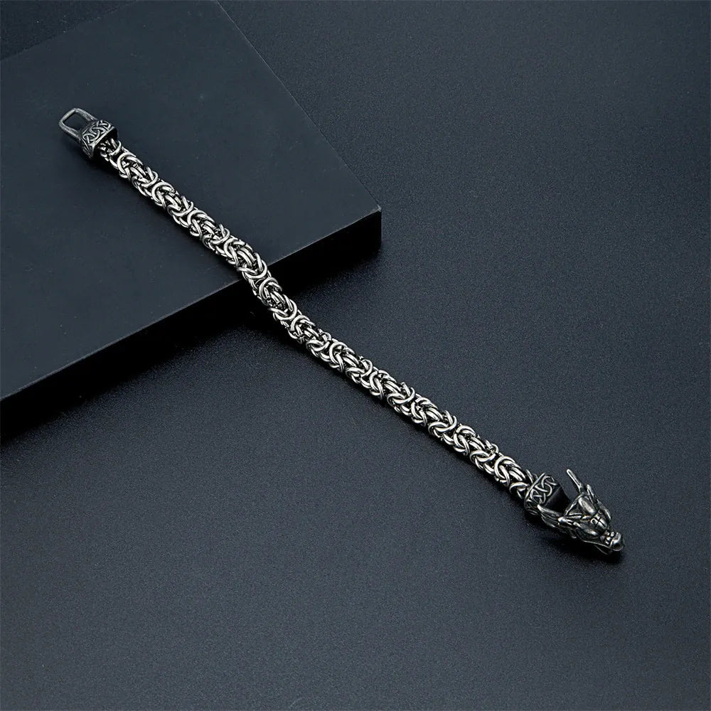 Bracelet en acier inoxydable tête de dragon viking pour homme, chaîne byzantine à nœud celtique, bracelet rétro, amulette de guerrier nordique, bijoux punk