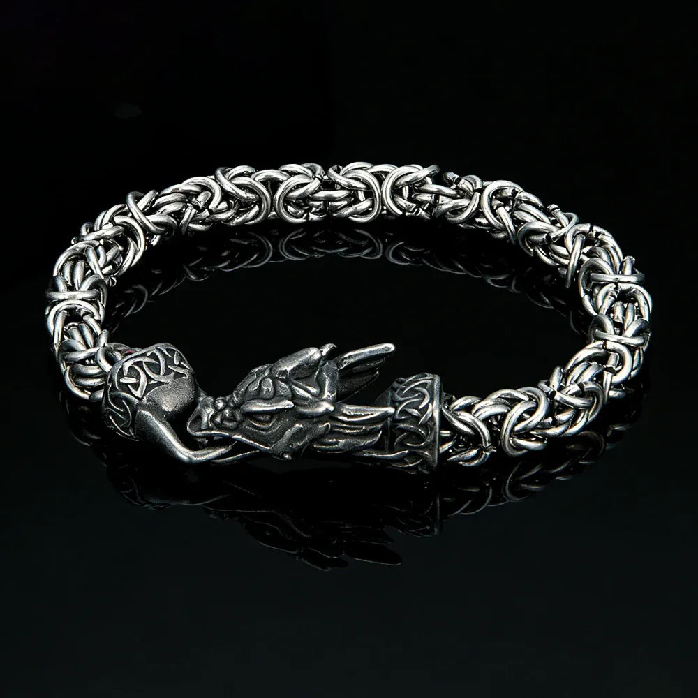 Bracelet en acier inoxydable tête de dragon viking pour homme, chaîne byzantine à nœud celtique, bracelet rétro, amulette de guerrier nordique, bijoux punk