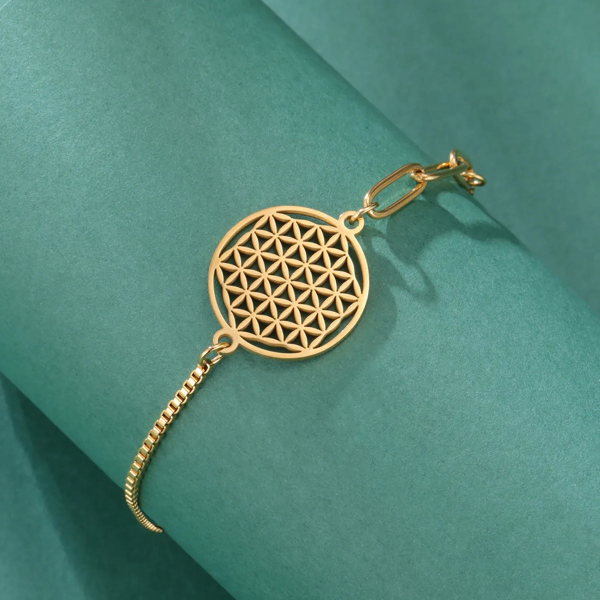 Bracelet Fleur de Vie Maillons Trombone Doré