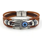 Bracelet Lanières Marron Main de Fatima et Œil - Vignette | Médiéfan