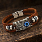 Bracelet Lanières Marron Main de Fatima et Œil - Vignette | Médiéfan