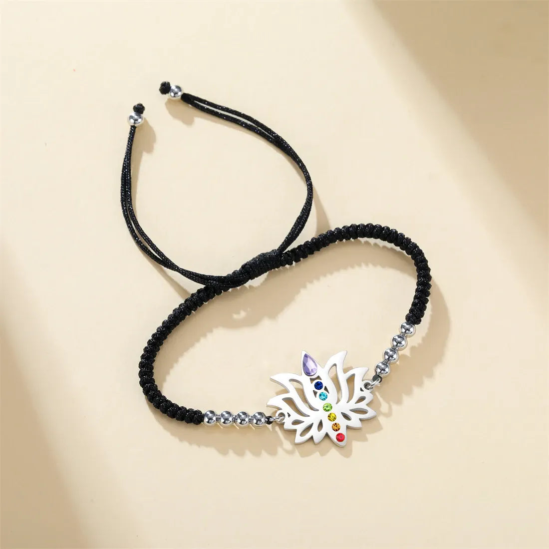 Bracelet Lotus 7 Chakras sur Cordon Tressé