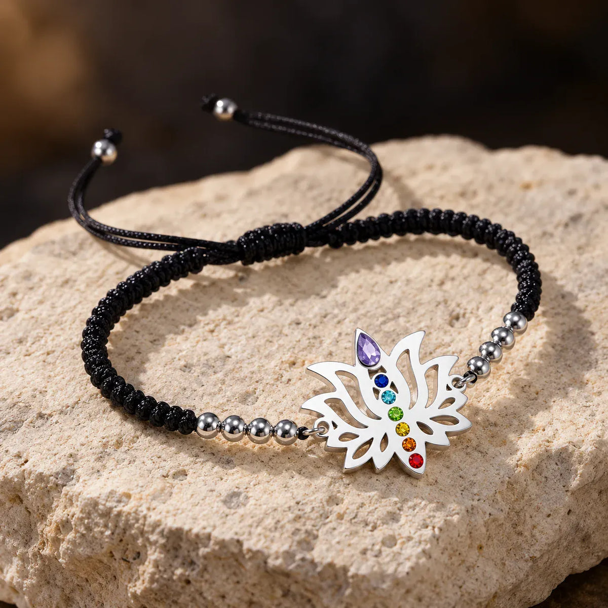 Bracelet Lotus 7 Chakras sur Cordon Tressé