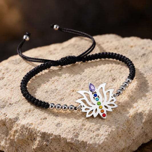 Bracelet Lotus 7 Chakras sur Cordon Tressé