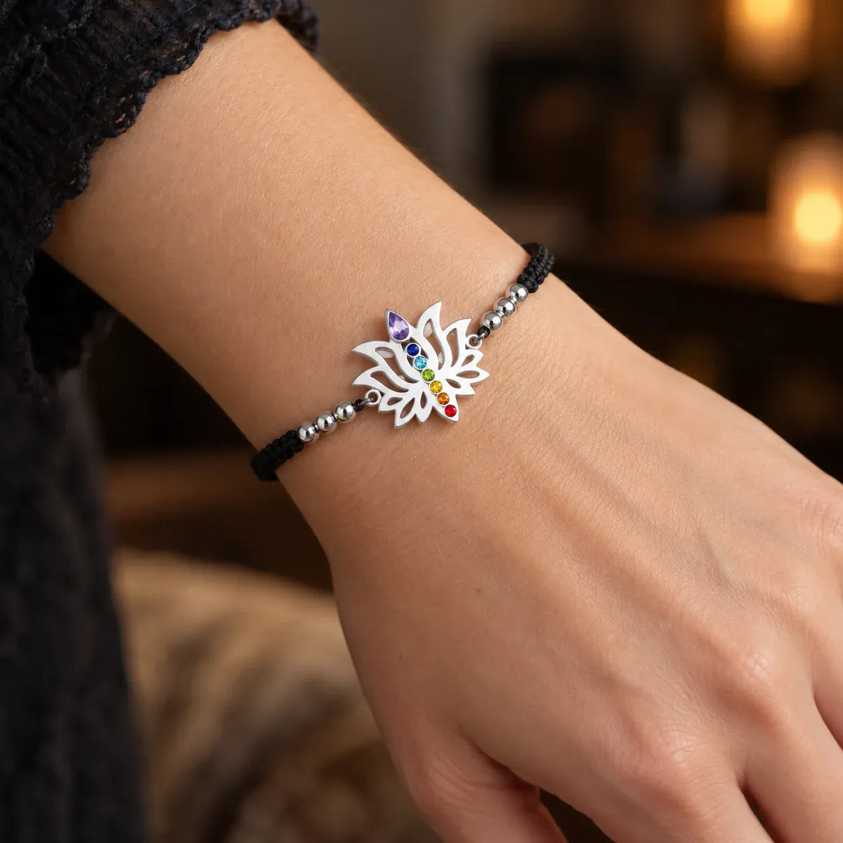 Bracelet Lotus 7 Chakras sur Cordon Tressé