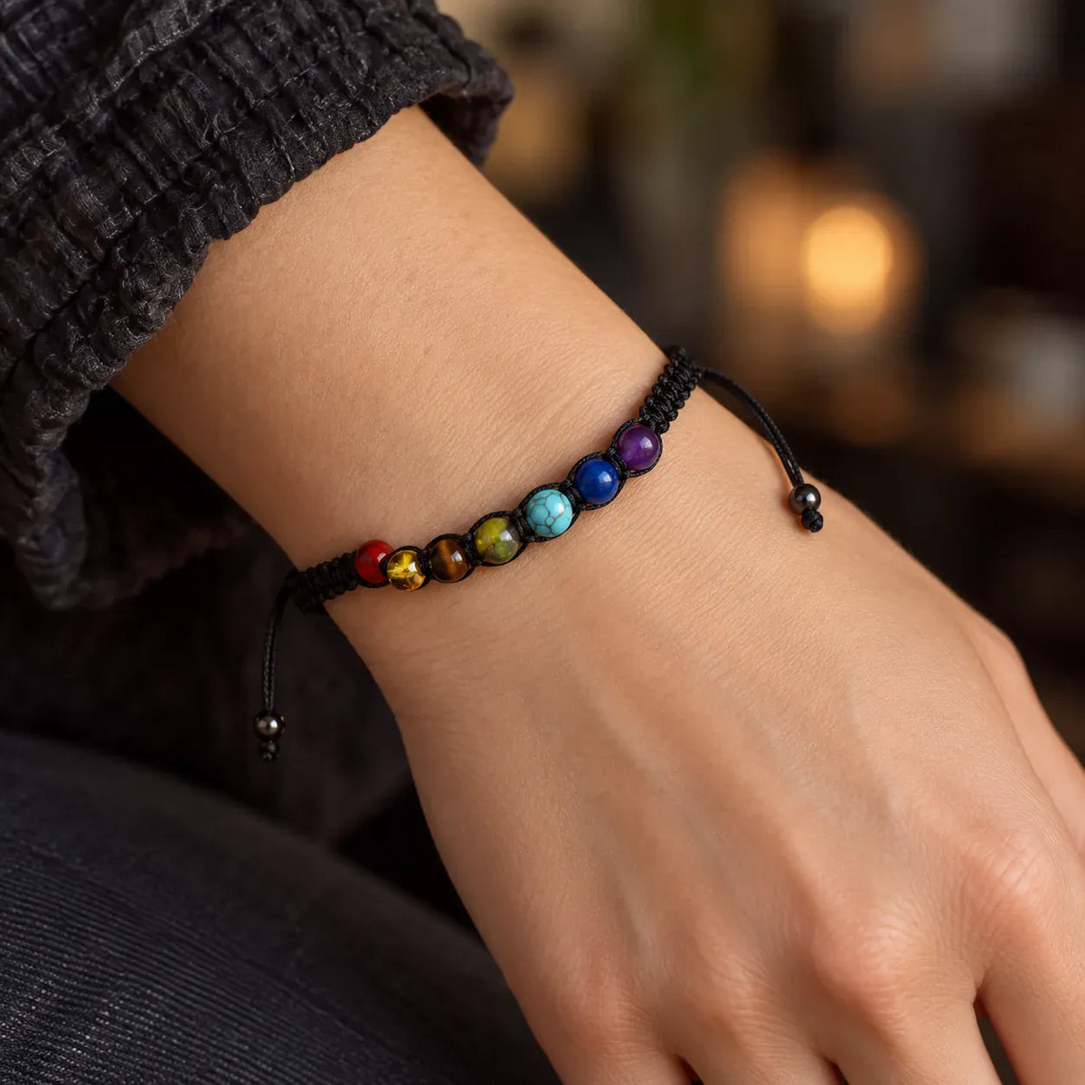 Bracelet Macramé Tressé 7 Perles de Chakras