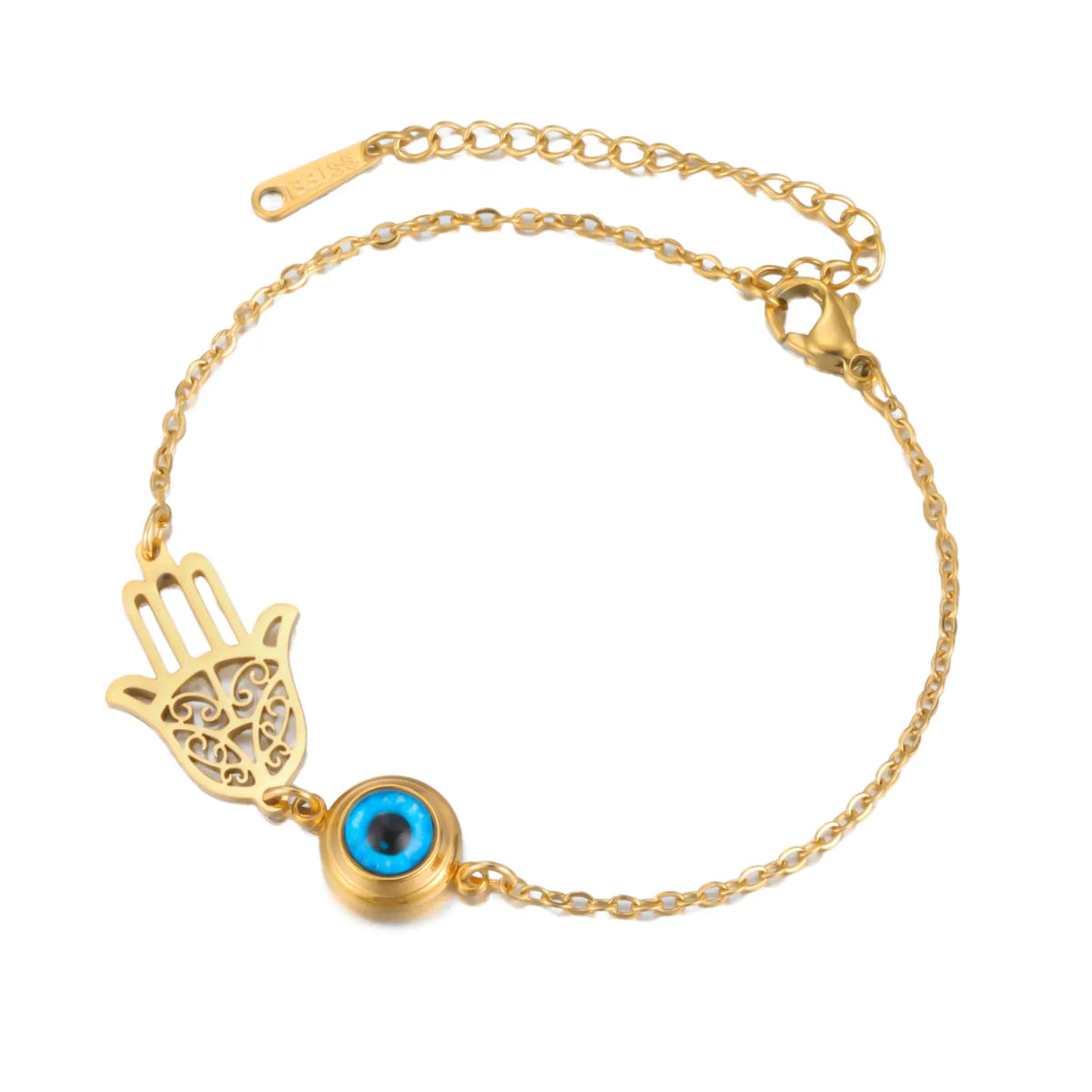 Bracelet Main de Fatima Filigranée et Cabochon Bleu