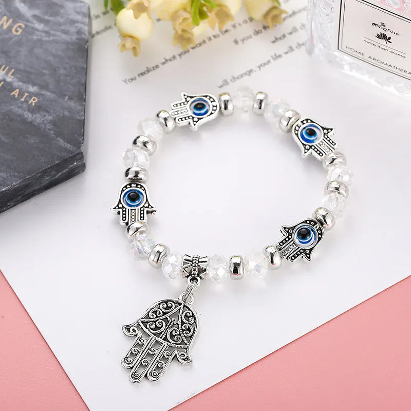 Bracelet Perles de Cristal Mains de Fatima et Breloque