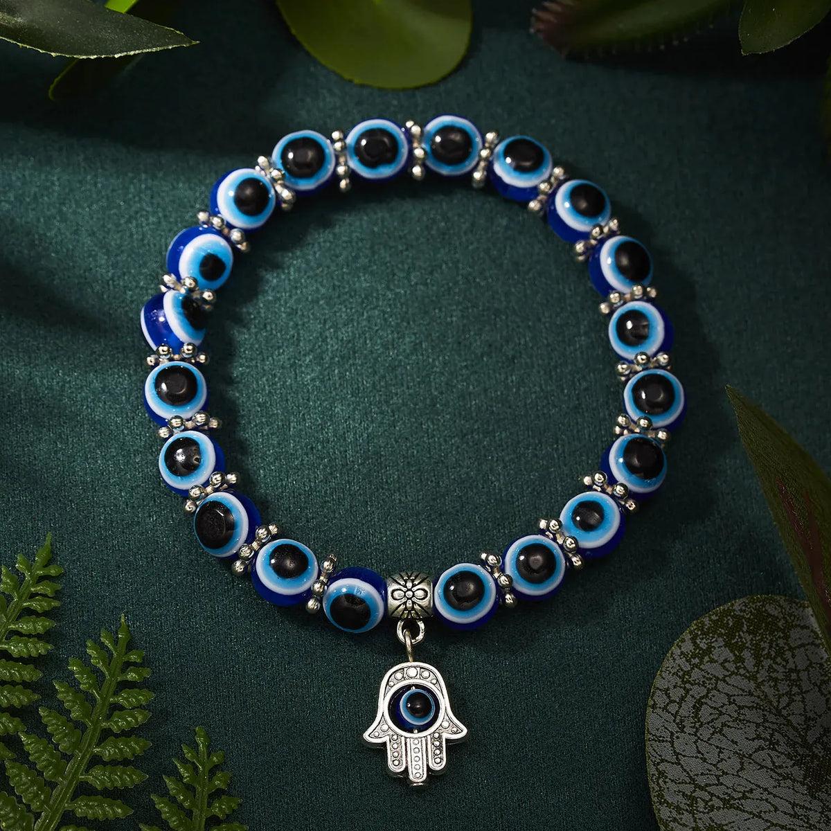 Bracelet Perles Œil Turc et Breloque Main de Fatima
