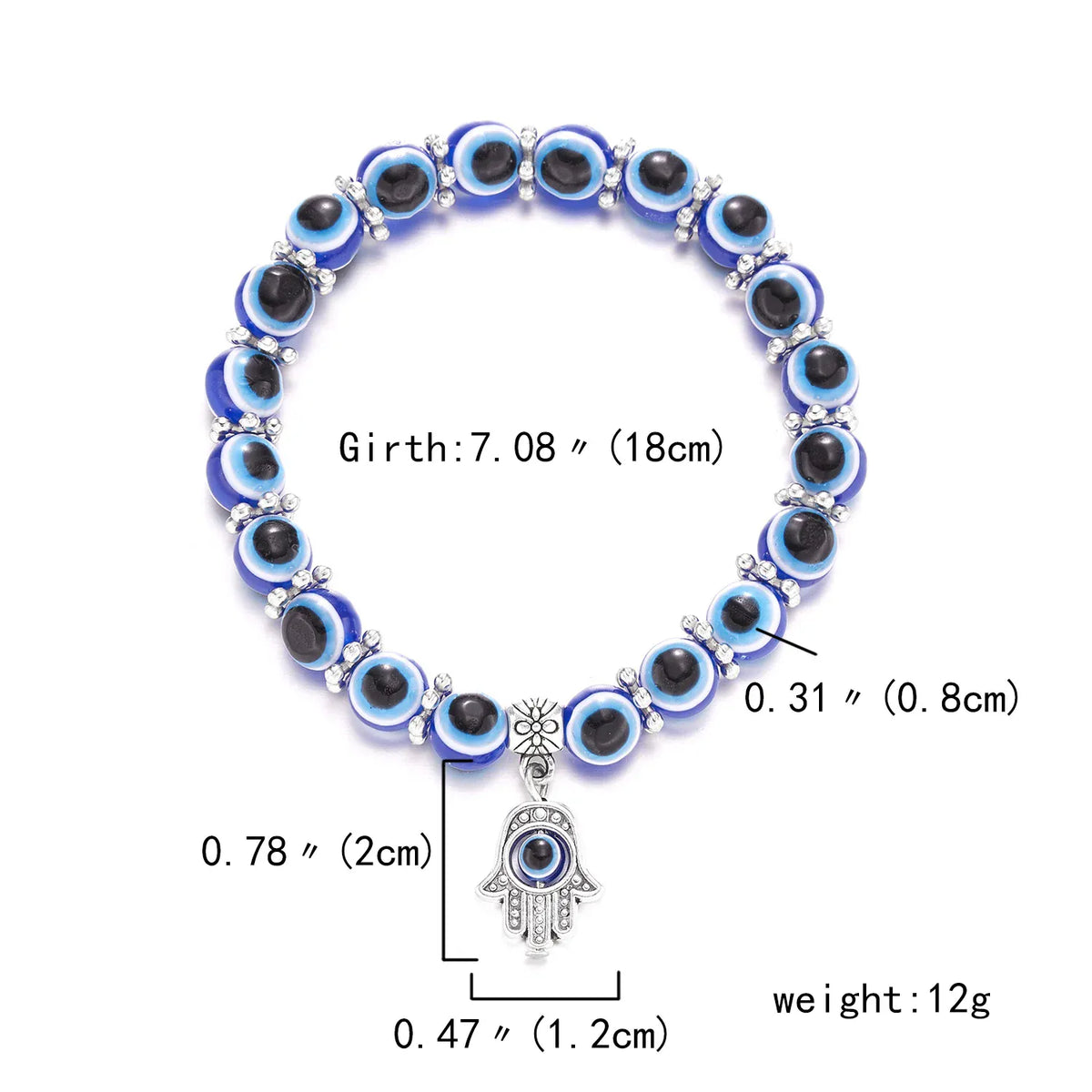 Bracelet Perles Œil Turc et Breloque Main de Fatima Bleu