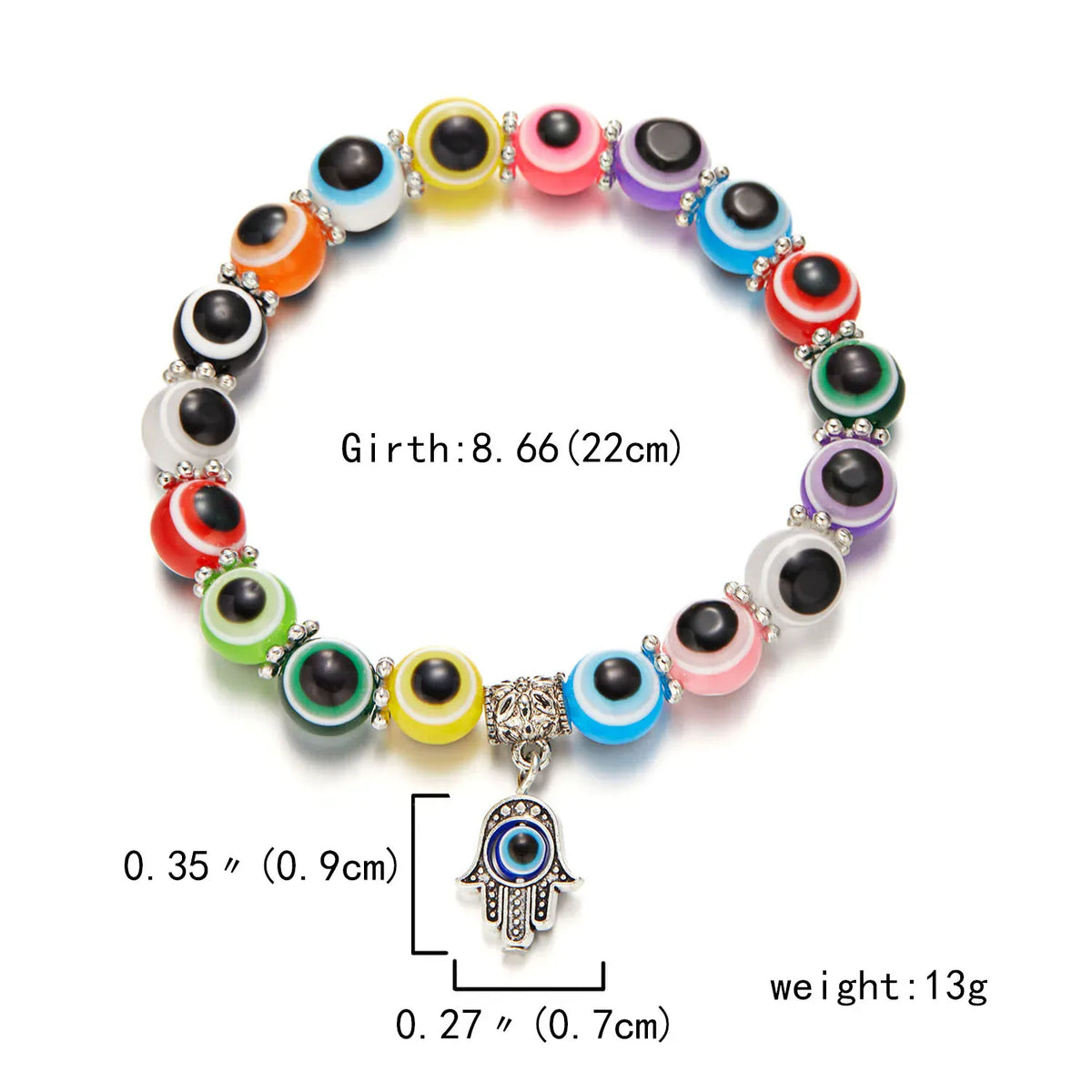 Bracelet Perles Œil Turc et Breloque Main de Fatima Multicolore