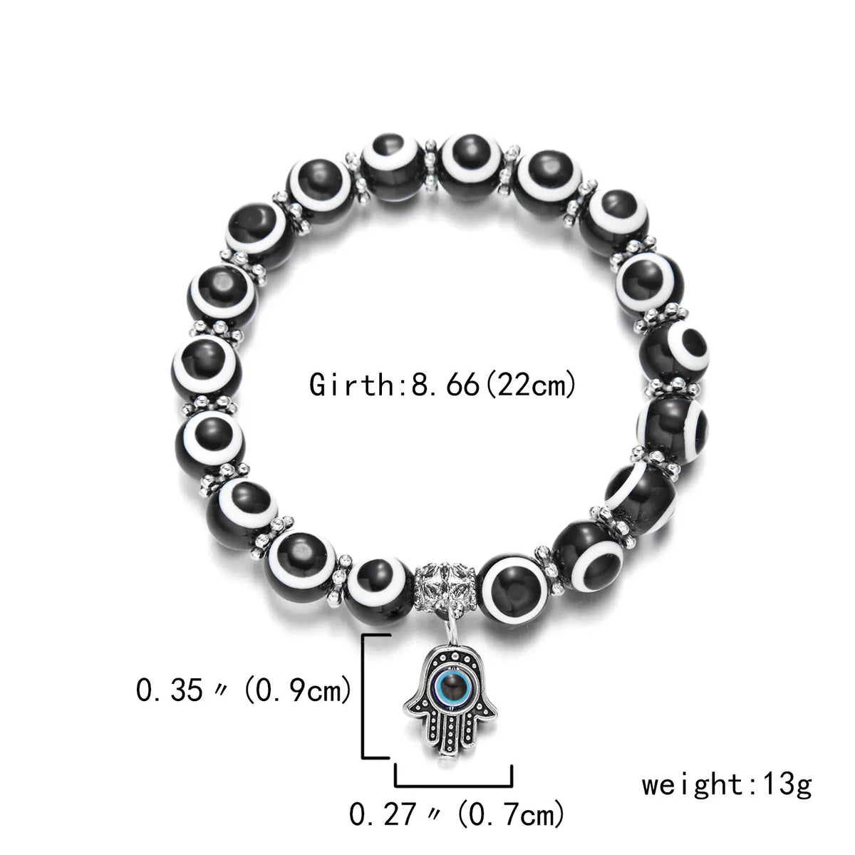 Bracelet Perles Œil Turc et Breloque Main de Fatima Noir