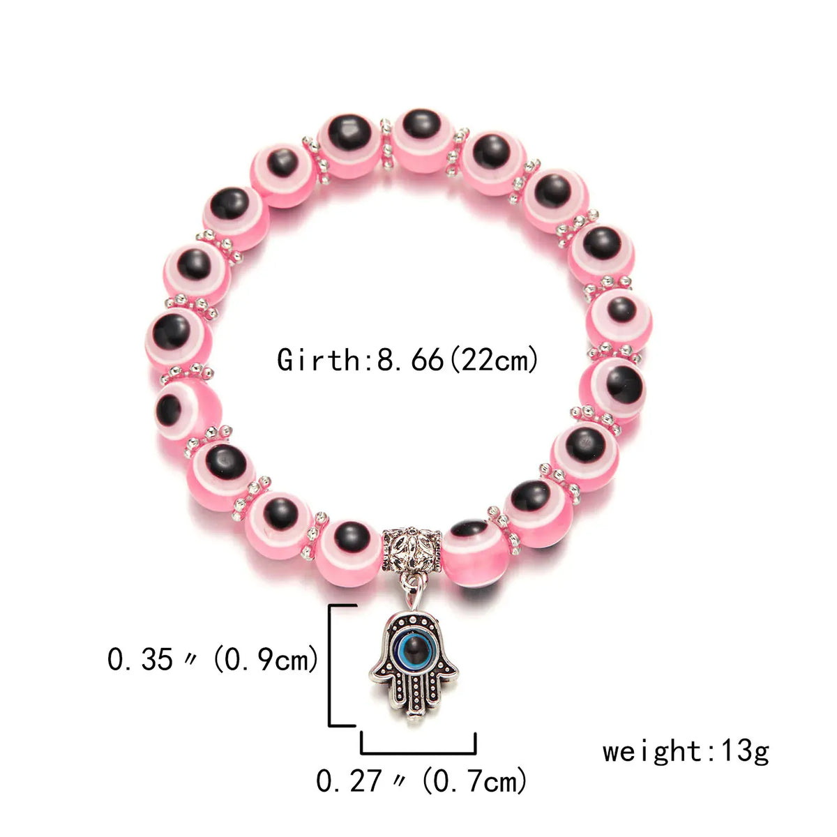 Bracelet Perles Œil Turc et Breloque Main de Fatima Rose