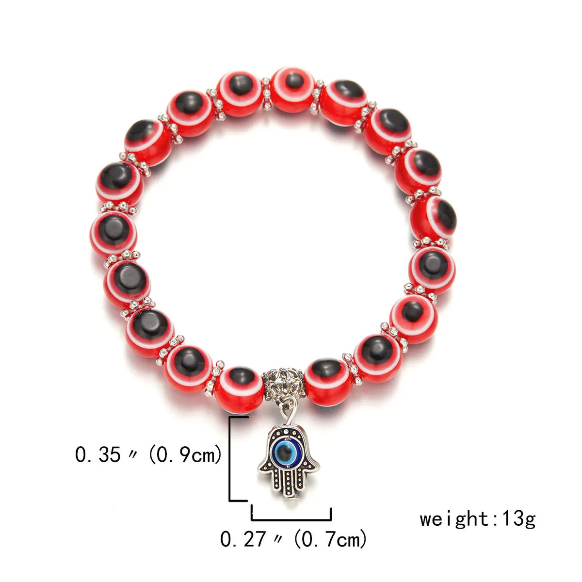 Bracelet Perles Œil Turc et Breloque Main de Fatima Rouge