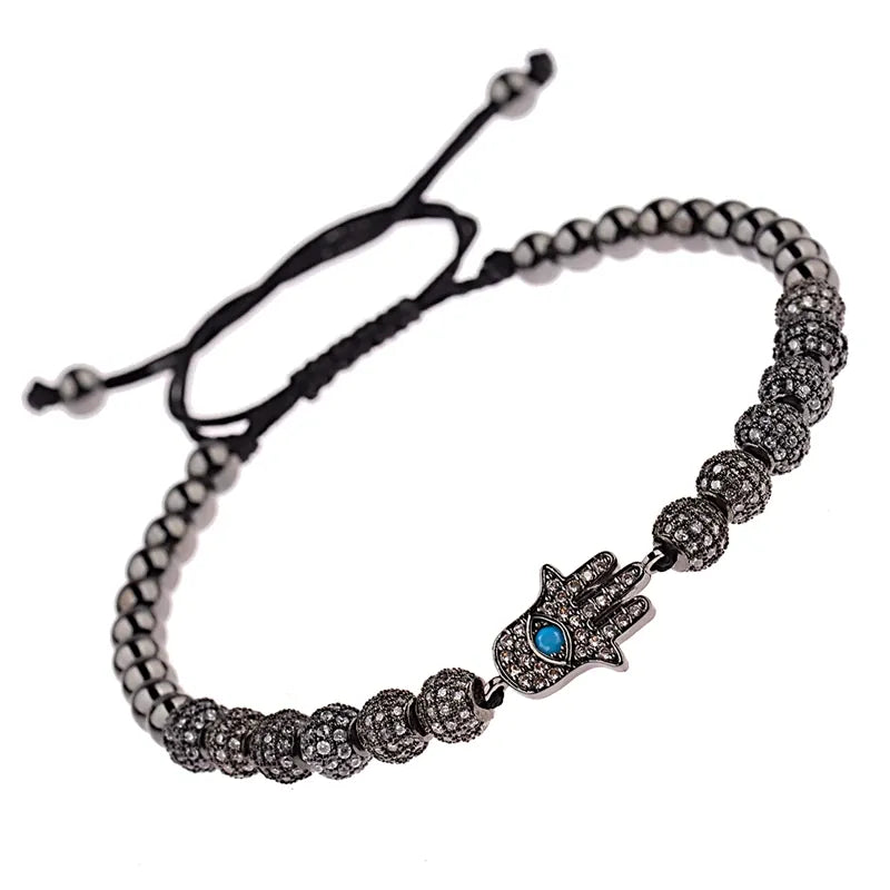 Bracelet Perles Serties Main de Fatima Turquoise