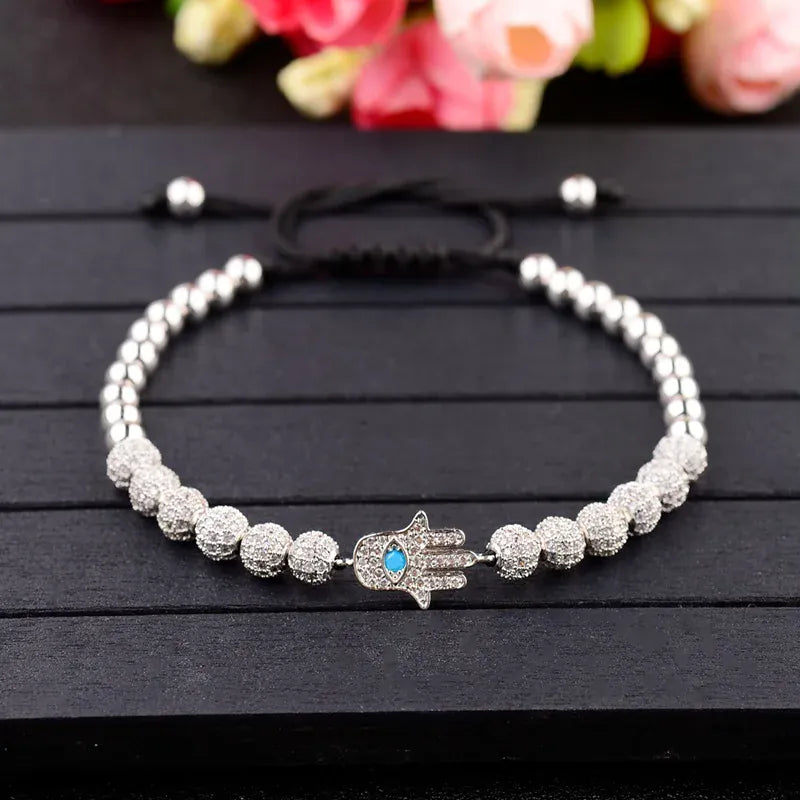 Bracelet Perles Serties Main de Fatima Turquoise