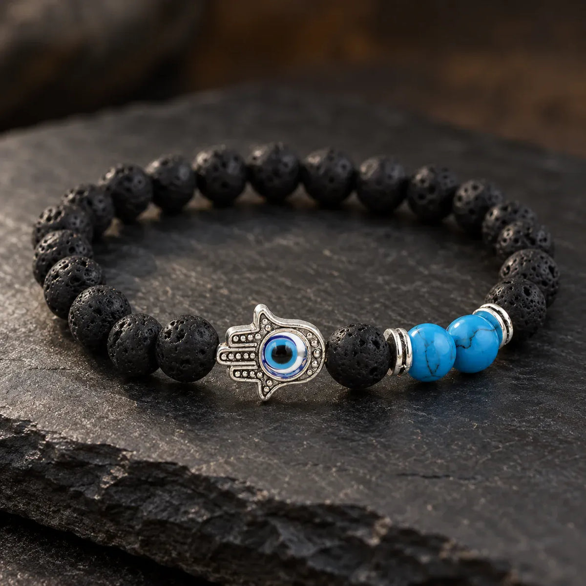Bracelet Pierre de Lave Main de Fatima