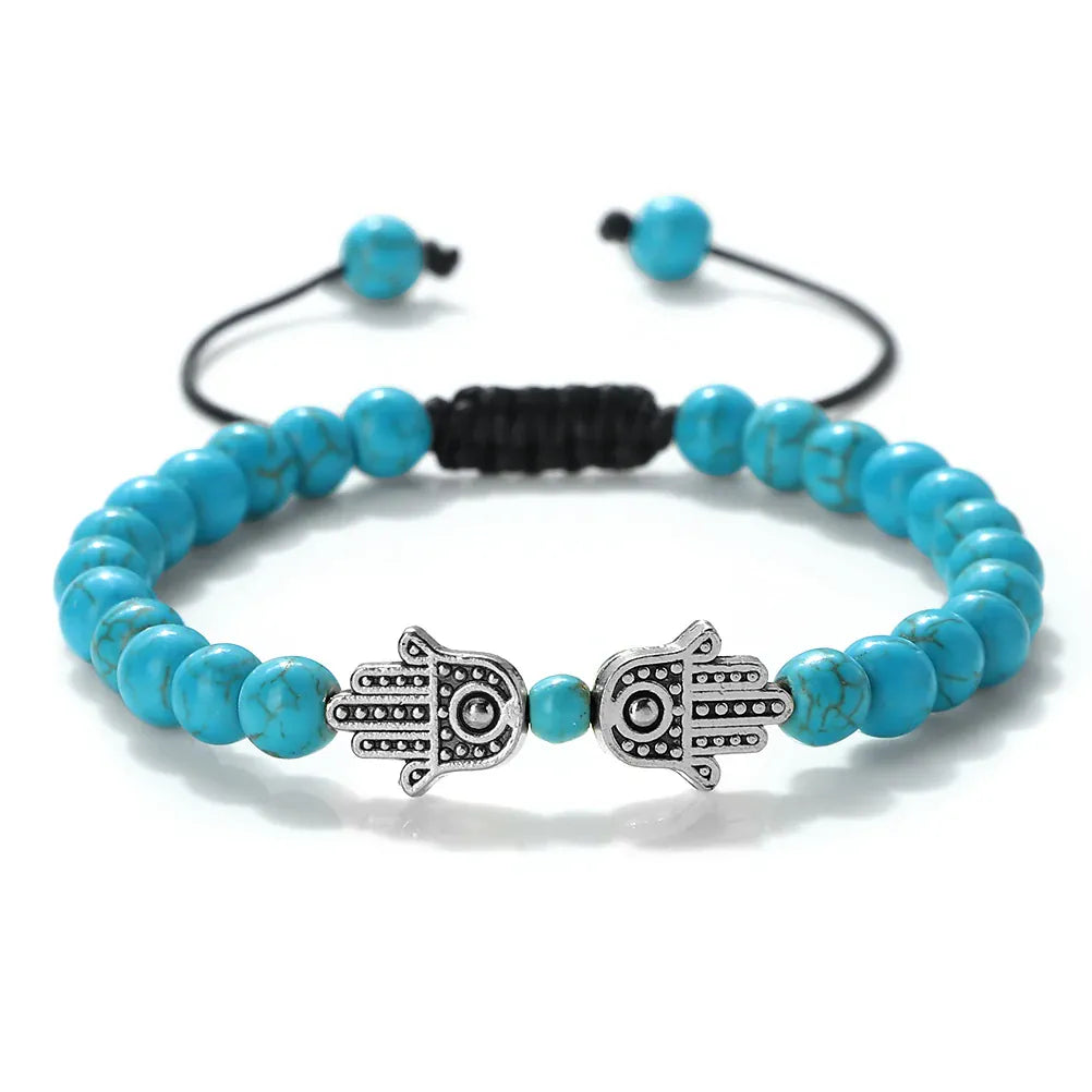Bracelet Pierres Naturelles Deux Mains de Fatima Bleu argenté