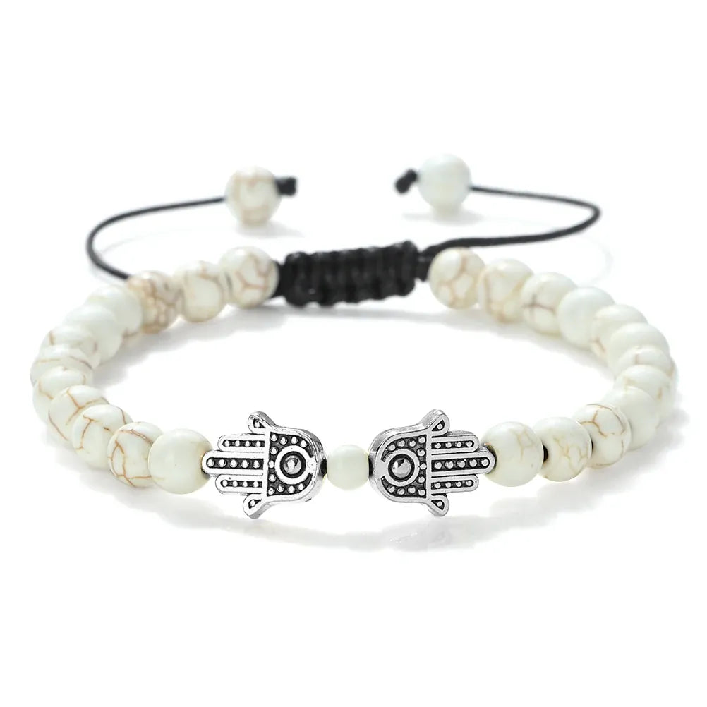 Bracelet Pierres Naturelles Deux Mains de Fatima Craquelé argenté