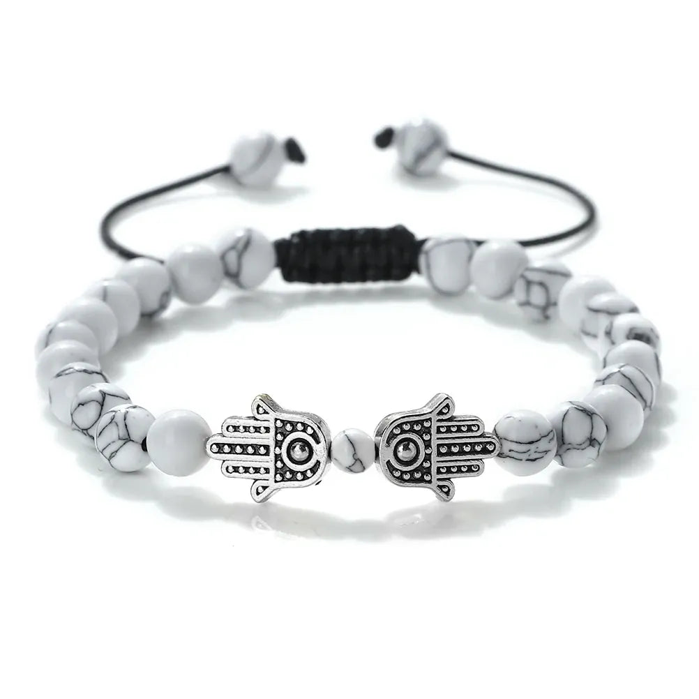Bracelet Pierres Naturelles Deux Mains de Fatima Marbré argenté