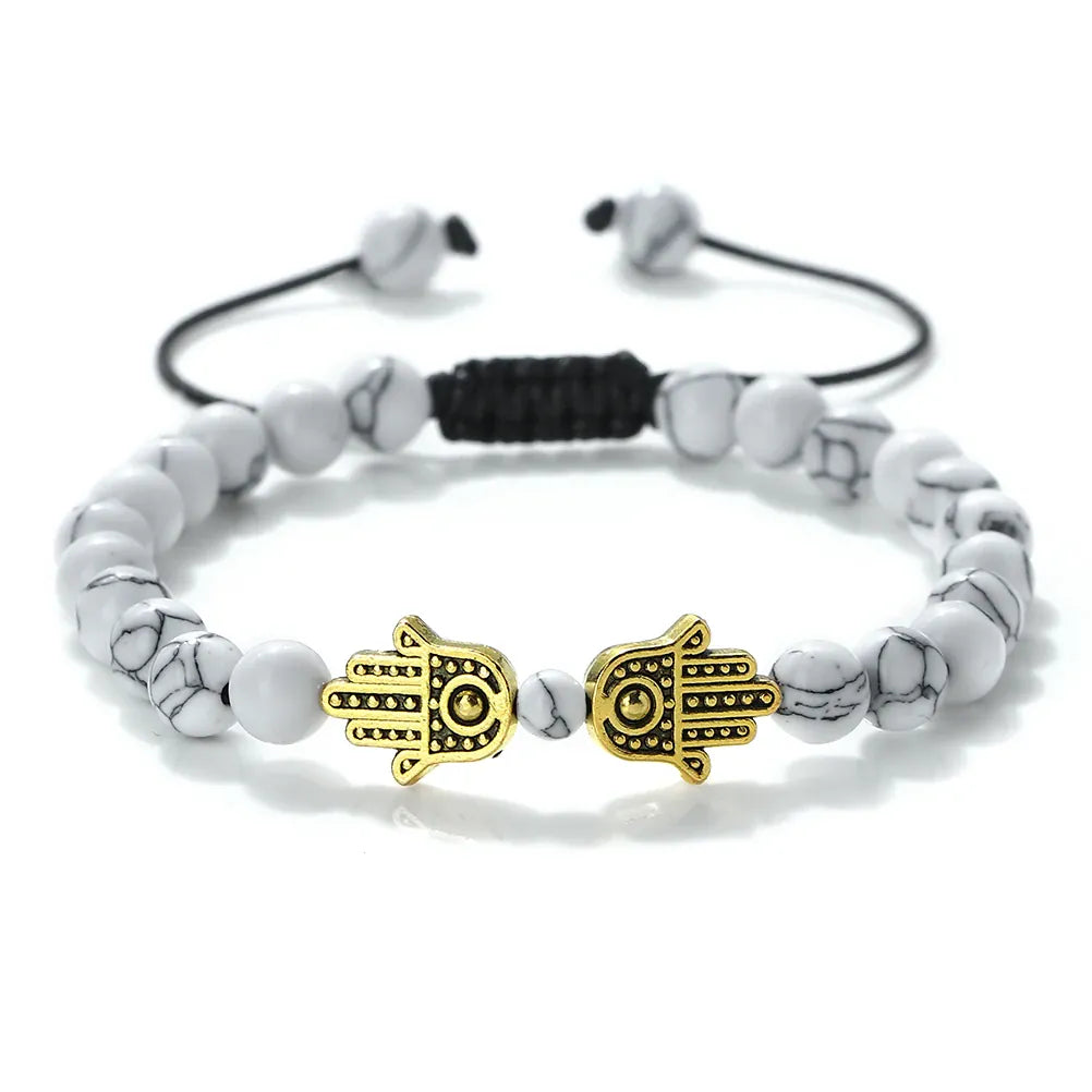 Bracelet Pierres Naturelles Deux Mains de Fatima Marbré doré