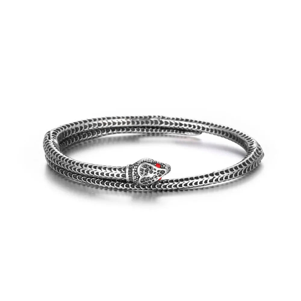 Bracelet Serpent Double Tour à Écailles Ciselées