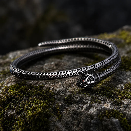 Bracelet Serpent Double Tour à Écailles Ciselées