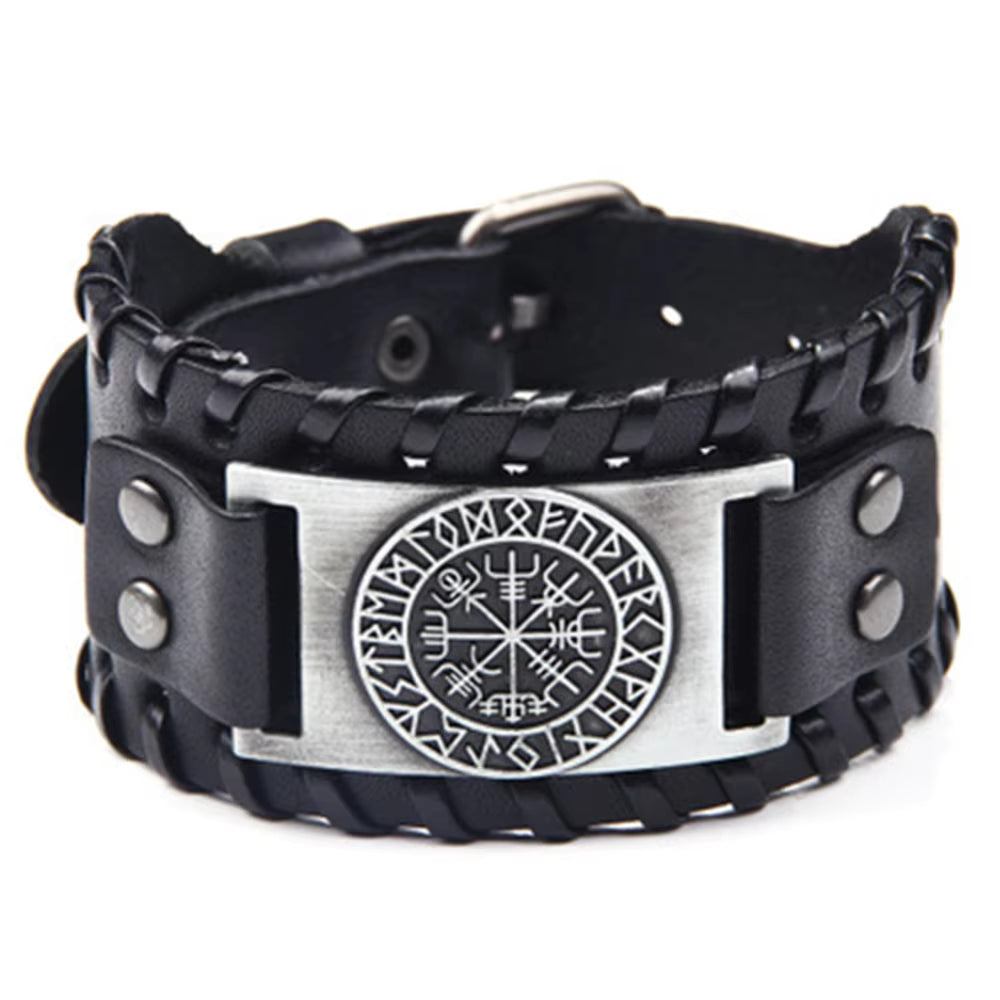 Bracelet Simili-cuir Homme Viking Argent