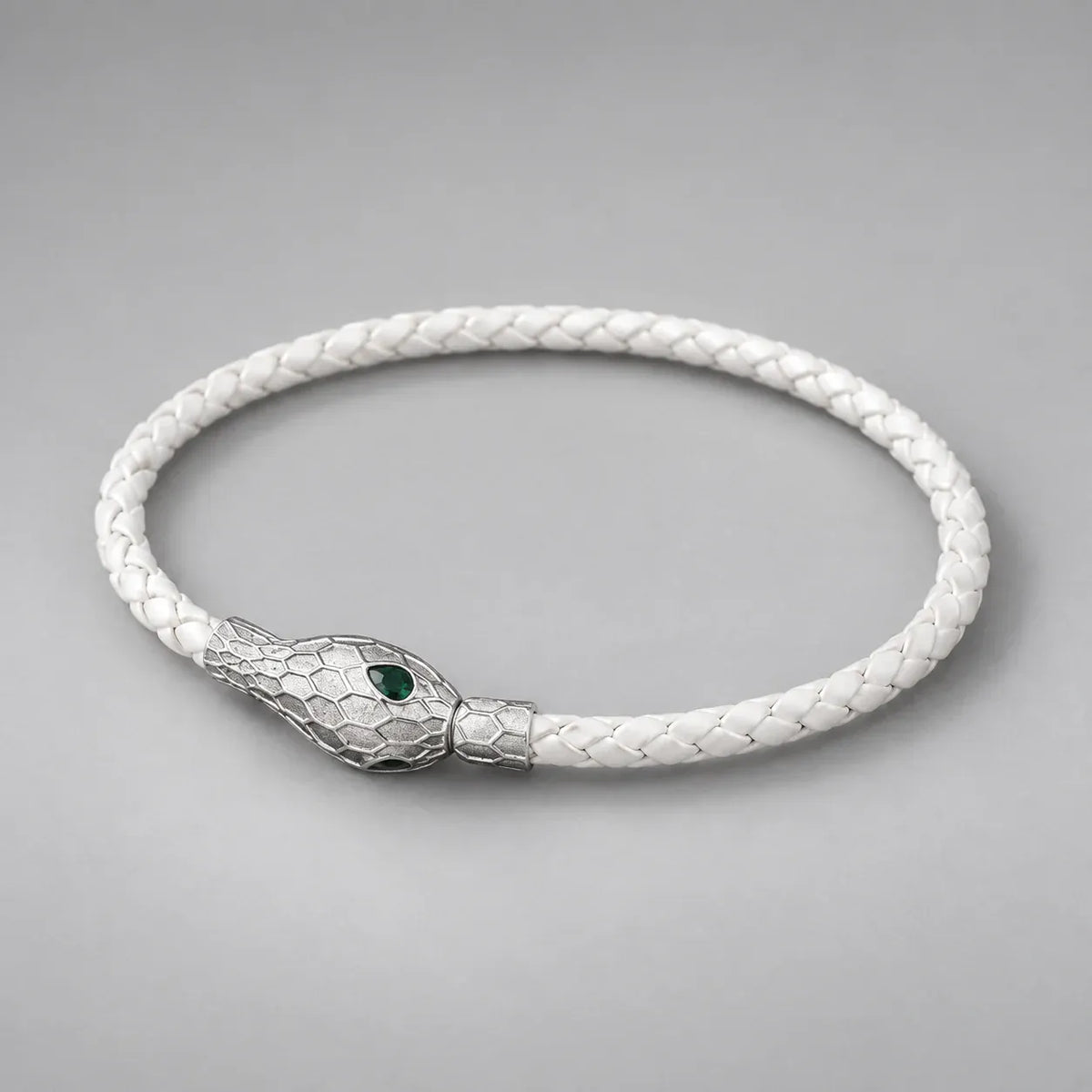 Bracelet Tressé Tête de Serpent Blanc · argenté / 22 cm