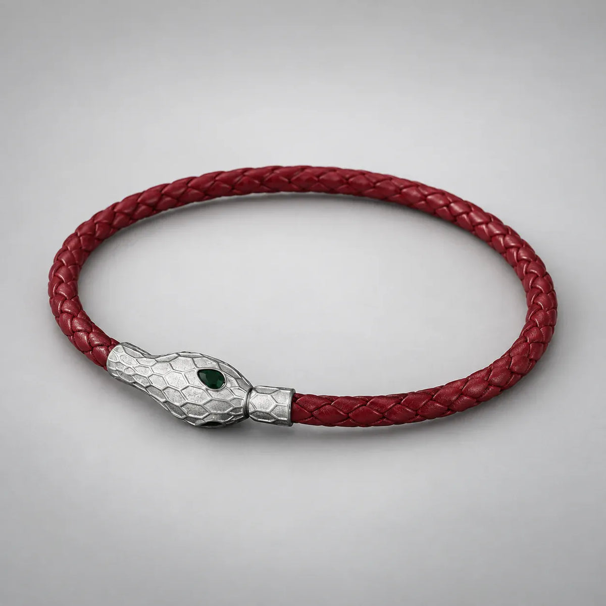 Bracelet Tressé Tête de Serpent Bordeaux · argenté / 19 cm