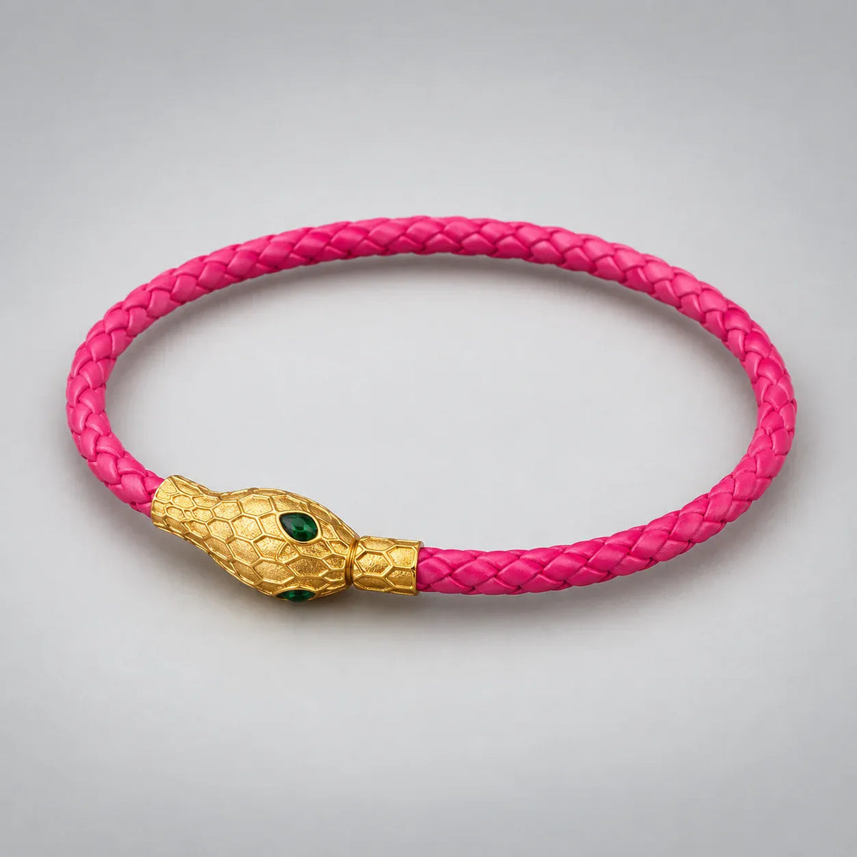 Bracelet Tressé Tête de Serpent Fuchsia · doré / 20 cm